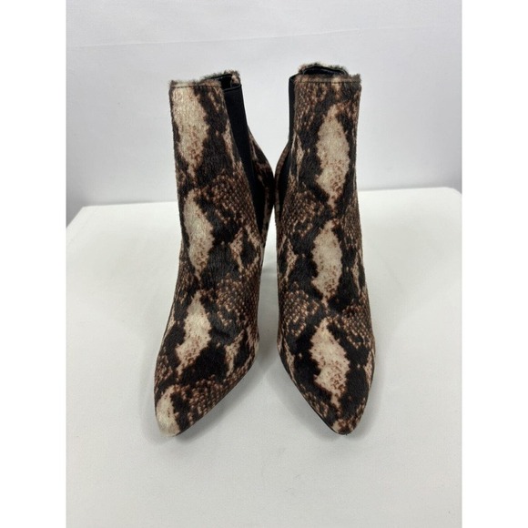 Charles by Charles David Panama Faux Fur Boots Brown Black Animal Print Pointy - Picture 2 of 12